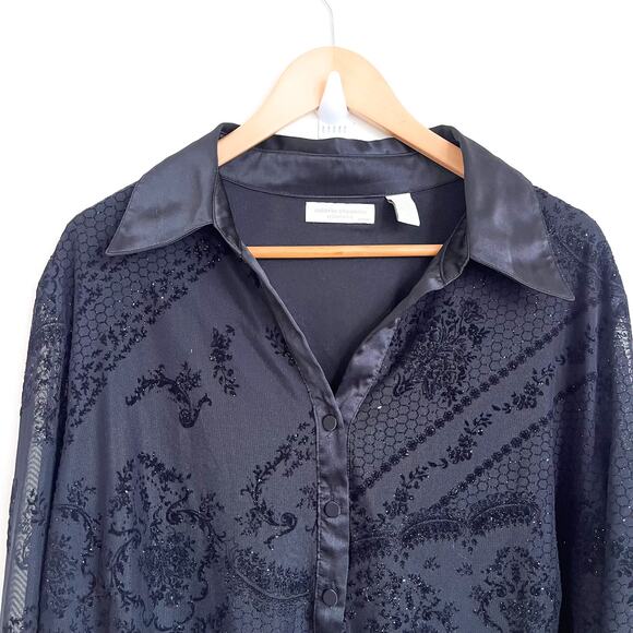 Vintage Y2K Whimsigoth Velvet Burnout Shirt 3X Black Sheer Fairy Goth Witchy - Picture 3 of 12